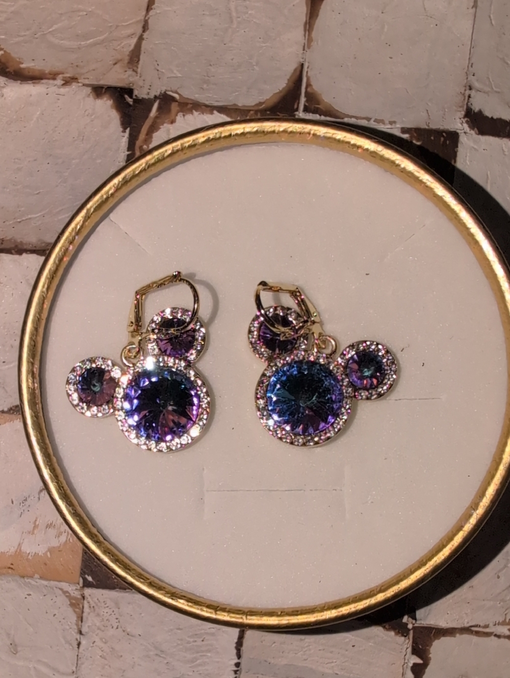 Gold-Tone Purple Blue Crystal Drop Earrings - Women Jewelry